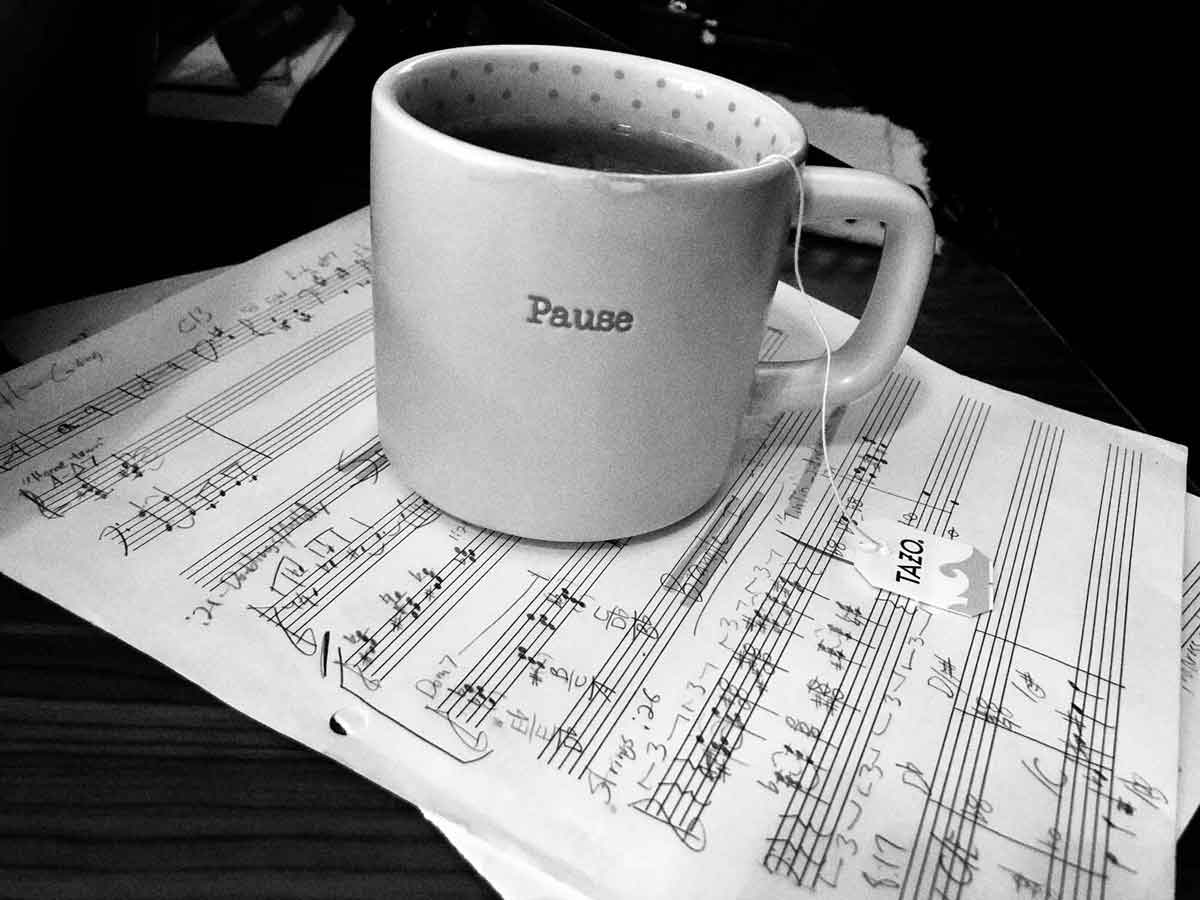 teacup on music paper
